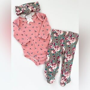 Nicole Miller Pink and Grey Floral Kids Matching Set